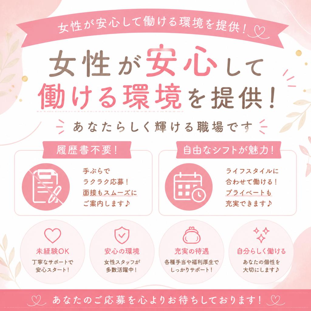 女性が安心して働ける環境を提供！履歴書不要で自由なシフトが魅力